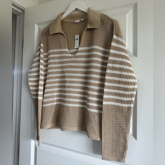 GAP Relaxed Stripe Crochet Collared Sweater NWT - Picture 3 of 10